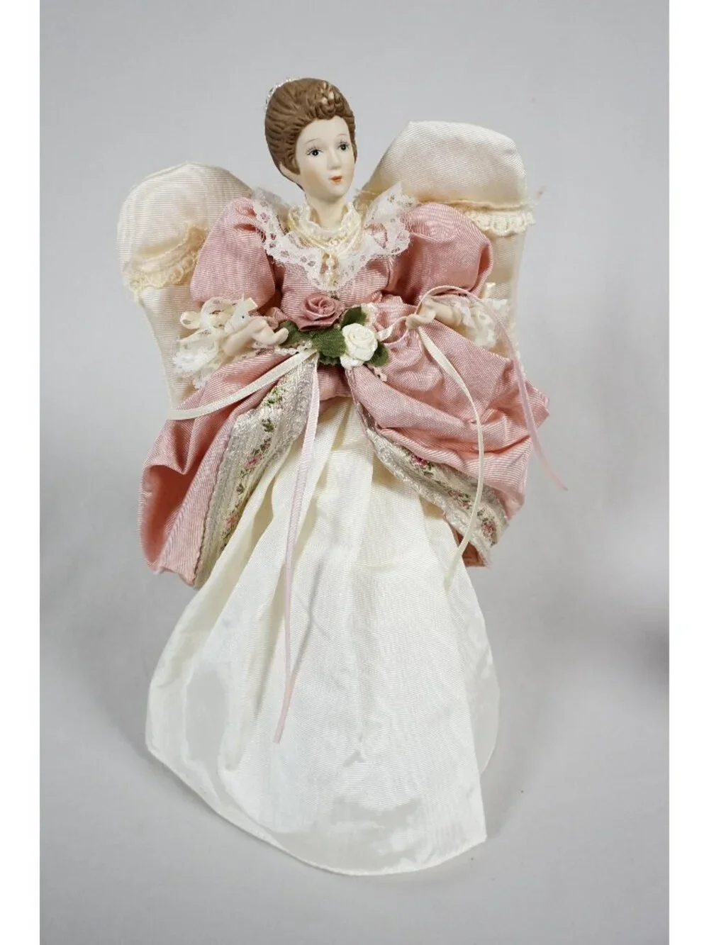 Vintage Angel Tree Topper Christmas Decoration Pink and Ivory Dress Wings NO BOX